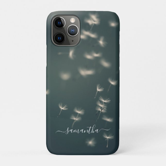 Dark Sage Green Dandelion White Script Name Case-M Case-Mate iPhone Case (Back)