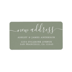 Dark Sage Green Elegant Script New Address Label