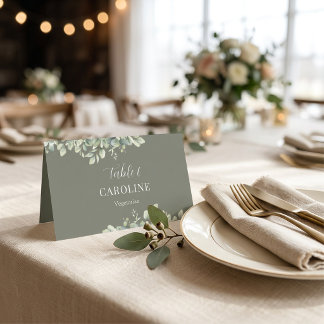Dark Sage Green Eucalyptus Greenery Wedding Table Place Card