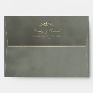 Dark Sage Green & Gold Velvet Wedding Envelope