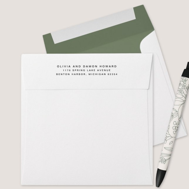 Dark Sage Green Lined Return Address Envelope (Creator Uploaded)