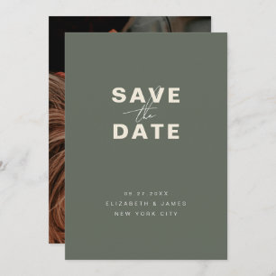 Dark Sage Green Modern Minimalist Wedding  Save The Date