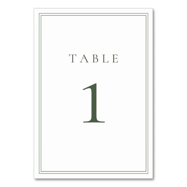Dark Sage Green Modern Minimalist Wedding Table Number (Back)