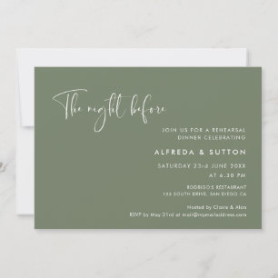 Dark Sage green The night before rehearsal dinner Invitation