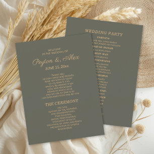 Dark Sage Green Wedding Program Bridal Party Programme