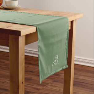 Dark Sage Green with Monogram Initial Short Table Runner