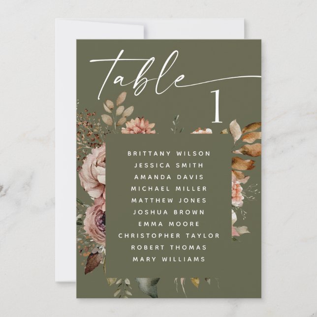 Dark Sage Grey Boho Woodland Wedding Seating Chart Invitation (Front)