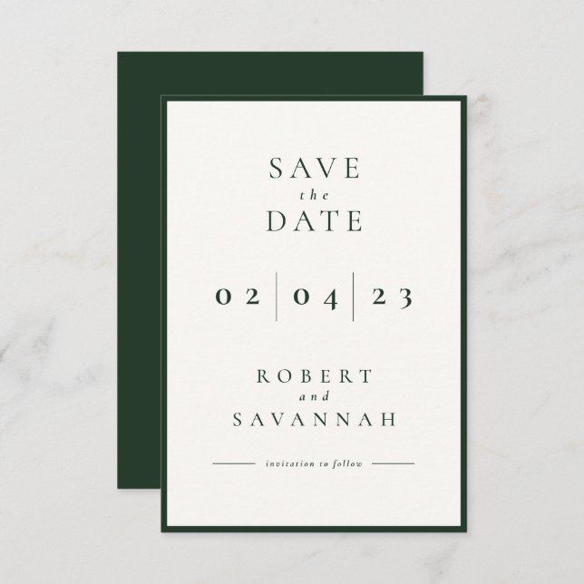 Dark Sage Minimalist Save the Date Card (Front/Back)