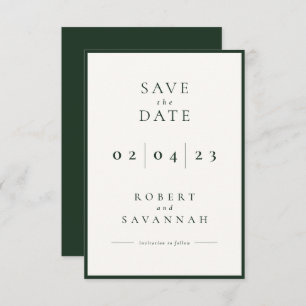 Dark Sage Minimalist Save the Date Card