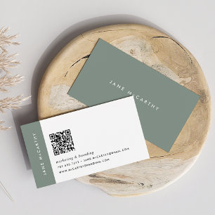 Dark Sage Modern Minimalist QR Code Business Card