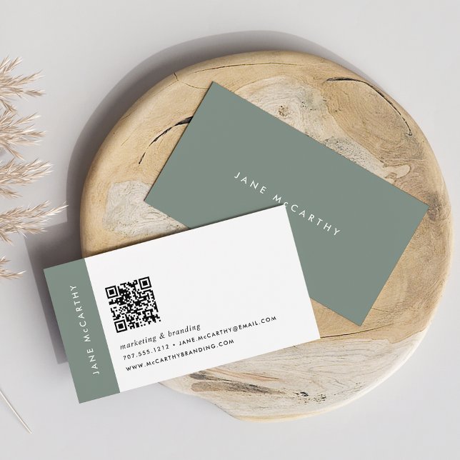 Dark Sage | Modern Minimalist QR Code Business Card (Creator Uploaded)