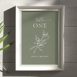 Dark Sage Olive Wedding Elegant Italian Vineyard Table Number