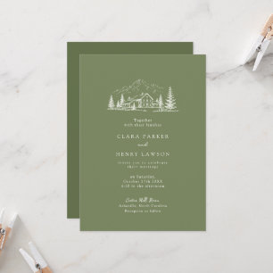Dark Sage Rustic Mountain Wedding Invitation