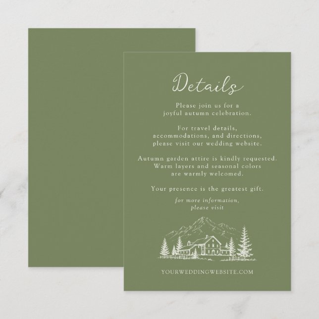 Dark Sage Wedding Details Enclosure Card (Front/Back)