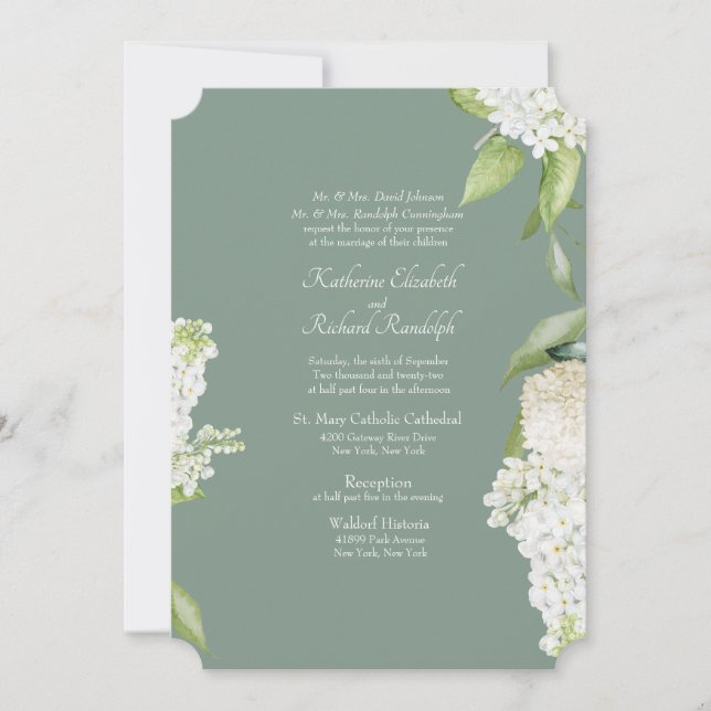 Dark Sage White Hydrangea Both Parents Wedding Invitation (Front)
