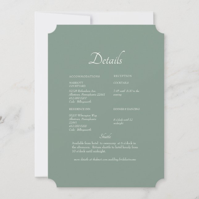 Dark Sage White Hydrangea Floral Wedding Detail Invitation (Front)