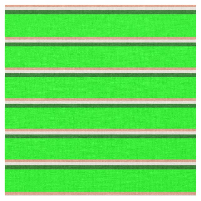 Dark Salmon, Beige, Dark Green & Lime Lines Fabric (Close Up)