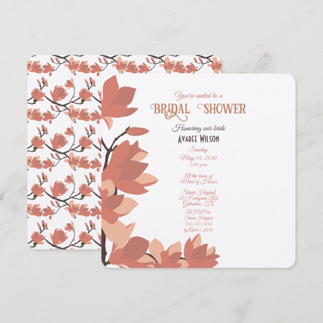 Dark Salmon Cream and Brown Folk Art Shower Invitation (Front/Back)