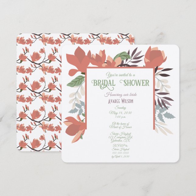 Dark Salmon Green Blue and Purple Folk Art Invitation (Front/Back)