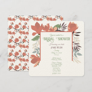 Dark Salmon Green Blue and Purple Folk Art Invitation