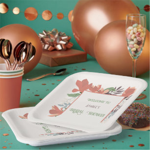 Dark Salmon Green Blue and Purple Folk Art Paper Plate