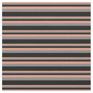 Dark Salmon, Grey & Black Coloured Lines Pattern Fabric