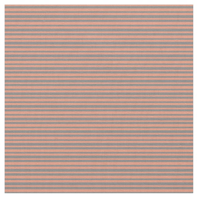 Dark Salmon & Grey Coloured Lined/Striped Pattern Fabric (Close Up)