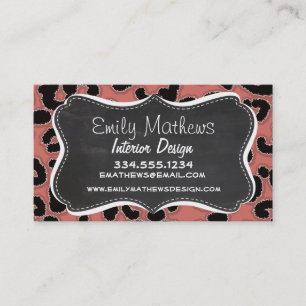 Dark Salmon Leopard; Chalkboard Business Card