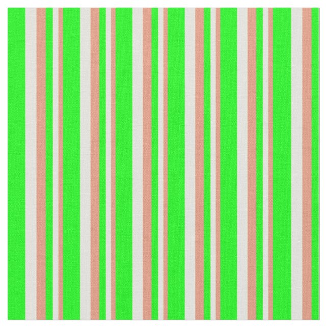 Dark Salmon, Light Yellow, and Lime Stripes Fabric (Close Up)