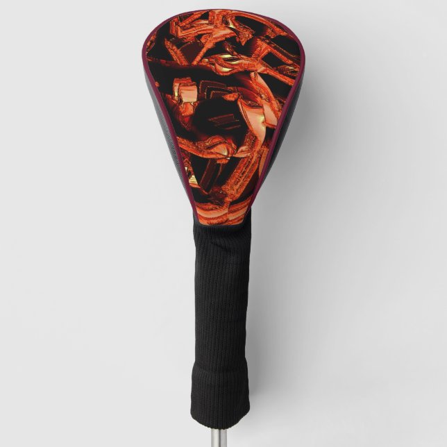Dark salmon or coral destroyed, black background golf head cover (Front)