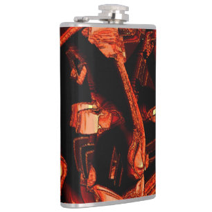 Dark salmon or coral destroyed, black background hip flask