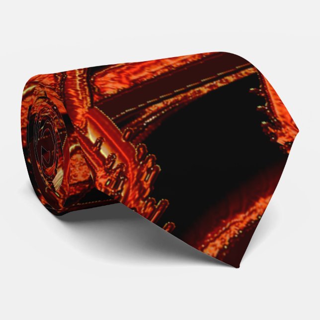 Dark salmon or coral destroyed, black background tie (Rolled)