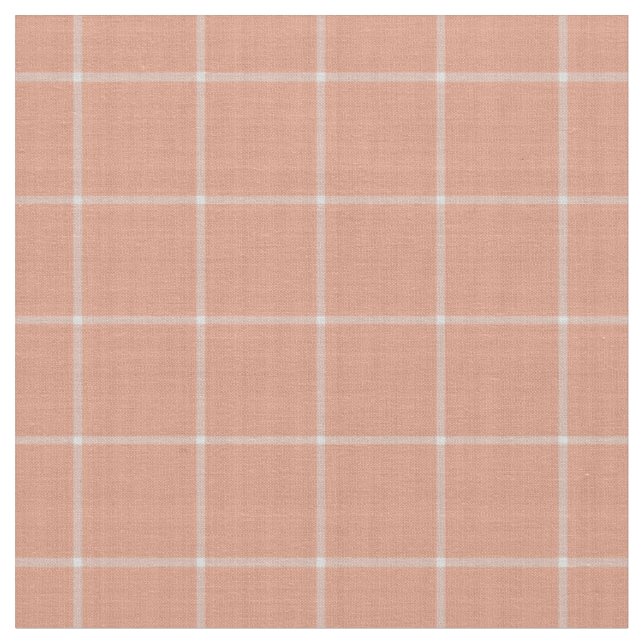 Dark Salmon Windowpane Gingham Plaid Fabric (Close Up)