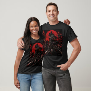 Dark Samurai Warrior Under the Red Moon T-Shirt