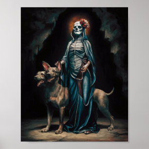 Dark Santa Muerte with Two Headed Dog Poster