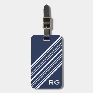 Dark Sapphire Blue and White Pinstripe Monogram Luggage Tag