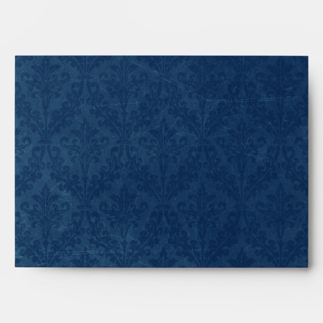 Dark Sapphire Blue Damask Custom Linen Wedding A-7 Envelopes (Front)