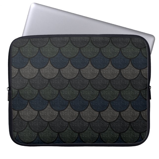 Dark Scalloped Dragon Scale Pattern Laptop Sleeve (Front)