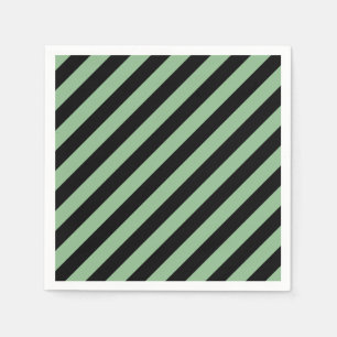 Dark Sea Green and Black Large Diag. Stripes Paper Napkin
