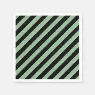 Dark Sea Green and Black Large Diag. Stripes Paper Napkin