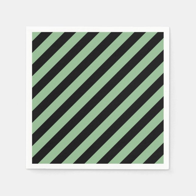 Dark Sea Green and Black Large Diag. Stripes Paper Napkin (Front)
