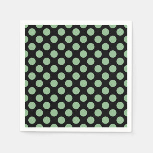Dark Sea Green on Black Large Polka Dots Paper Napkin