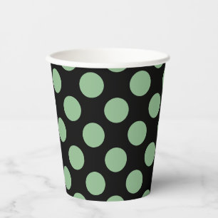 Dark Sea Green on Black Large Size Polka Dots Paper Cups