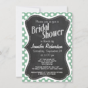 Dark Sea Green Polka Dots; Retro Chalkboard look Invitation