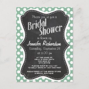 Dark Sea Green Polka Dots; Retro Chalkboard look Invitation Postcard