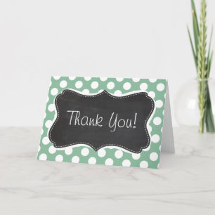 Dark Sea Green Polka Dots; Retro Chalkboard look Thank You Card