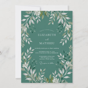 Dark Seafoam Leafy Wedding Invitation
