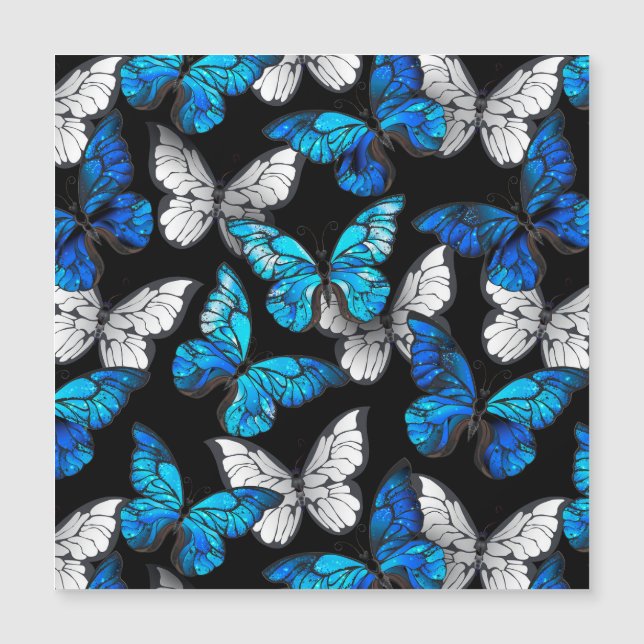 Dark Seamless Pattern with Blue Butterflies Morpho (Front)