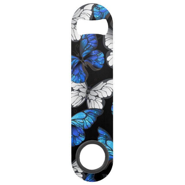 Dark Seamless Pattern with Blue Butterflies Morpho (Front)