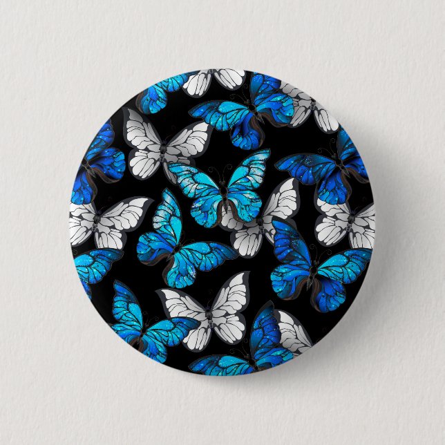 Dark Seamless Pattern with Blue Butterflies Morpho 6 Cm Round Badge (Front)